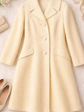 Vintage 1960s Butter Yellow Wool Swing Coat Mod A-Line Mid Century Sz 12